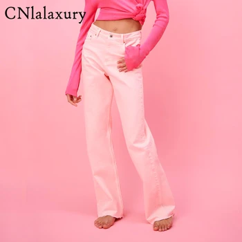 CNlalaxury2021 Naujo Derliaus Džinsinio Audinio Kelnės Mados Elegantiškas, Kietas Rožinės Kelnės Atsitiktinis Aukšto Juosmens Jean Femme Straight Džinsai Moterims