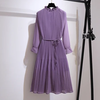 DIMANAF 2021 m. Vasarą Plisuotos Suknelė Moterims, Negabaritinių Šifono Suknelė Lady Kietas Violetinės Vestidos Sundress Atostogų Maxi Suknelė Negabaritinius