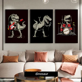 Dinozaurų Superžvaigždė Roko Grupė Sienų Dekoras Animacinių Filmų Plakatai, Drobė Art Prints Juokinga Gyvūnų Tapybos Dėl Vaikas Kambarių Sienų Nuotraukas