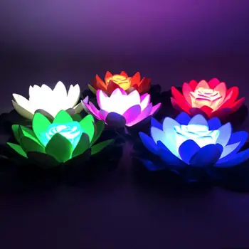 Dirbtinis Lotoso formos Pakeistas Plaukiojantis Gėlių LED Lempos Vandens Baseinas, Norintys Šviesos 18cm Su su Baterija Gėlių