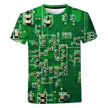 Elektroninių Hip-Hop Marškinėliai Vyrams 3D Staklės Spausdinami Elektroninė Plokštė Marškinėliai Harajuku Stilius Vasaros Trumpas Rankovės