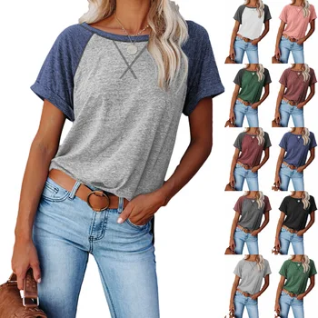 Europa ir Jungtinės amerikos valstijos naujas vasaros joker moterų kailio spalvų atitikimo kryžiaus prarasti laisvalaikio T-marškinėliai su trumpomis rankovėmis
