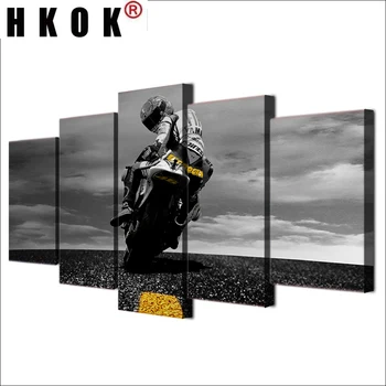 HKOK Modulinės Plakato Meno Tapybos Drobės Rėmo HD Spausdinti Šiuolaikinės 5 Plokštės Motociklų Lenktynių Kambarį Namų Dekoro Sienos Nuotraukas