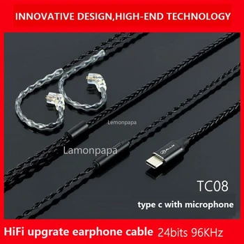 HiFi Ausines Kabelį, Tipas C Iki Mmcx 0.78 mm 0,75 mm 2PIN 8 Core Skaitmeninio Garso Dekodavimo Vario Ausinių Laidas KZ TRN SHURE QDC