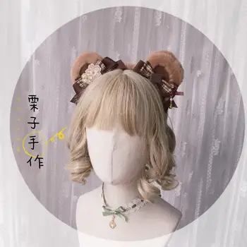 Japonijos Lolita Elementai Mielas Pliušinis Bowknot Lokys Ausies Lankelis Saldus Kawaii Minkštas Mergina Plaukų Juosta KC Plaukų Aksesuarai Cosplay