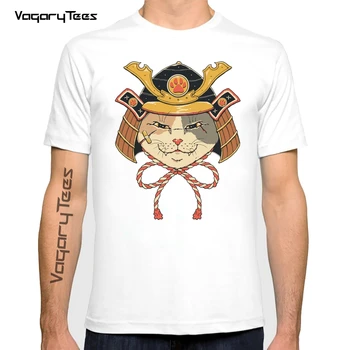 Japonijos Neko Samurajus katė Galvą Cool Vasaros Prarasti Sektorius Atsitiktinis Marškinėliai trumpomis Rankovėmis Neko Shogun Katė Spausdinti Anime Vyrų T-Shirt Viršūnės