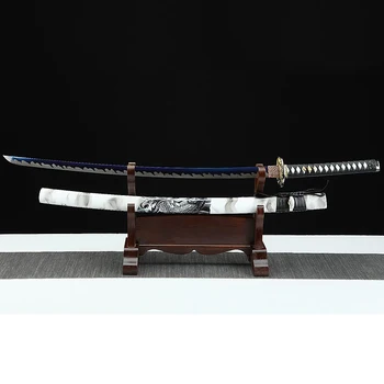 Japonų Samurajus Kardas Nekilnojamojo KATANA T10 plieno su danga mėlynos ir baltos Full Tang Skustuvas aštrių Ašmenų Mūšį Pasirengę