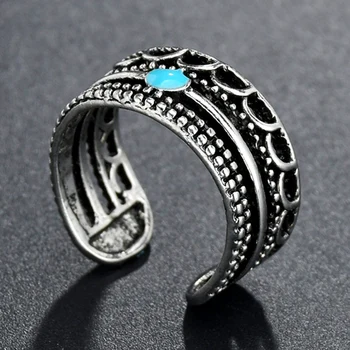 Karka Senovinių Sidabro Spalvos Inlayed Mėlyna Akmuo Žiedai Minimalistinė Geometrinių Populiarus Perdėti Piršto Žiedą, Moterims Madinga Nauja