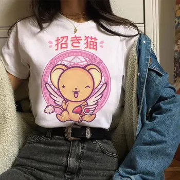 Kawaii Kortelės Gūstītājs Sakura Magic Girl Marškinėliai Drabužių Japonijos T-shirt Juokinga, Moterų Topai Harajuku Grafinis Ulzzang Tees Elegantiškos Moters
