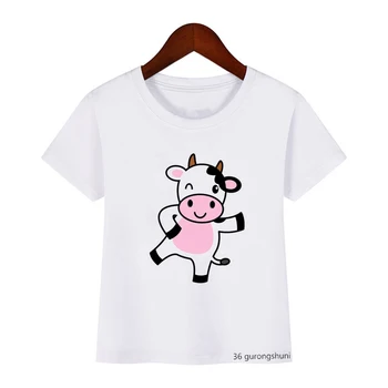 Kawaii merginos t-shirt animacinių filmų grafika, Rausva, braškių karvė spausdinti vaikai shortsleeved viršūnės vasarą Harajuku berniukai marškinėlius viršūnes Camisole