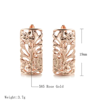Kinel Vintage Rose Gold Tuščiaviduriai Gėlių Auskarai 585 Aukso Boho Etninės Vestuvių Cilp Auskarai Moterims, Elegantiškas Mados Juvelyrika Dovana