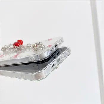 Korėjos Mielas Gradientas Vyšnių 3D Grandinės Apyrankė Minkšta telefono dėklas Skirtas iphone 7 8 Pulse X XR XS 11 12 pro Max Aišku, padengti fundas