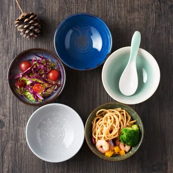 LingAo Japonų stalo retro krosnies pasikeitė nustatyti 5 colių ryžių dubenėlį namų sriubos dubenėlį makaronų dubenį komercinės dubenį kūrybos ir