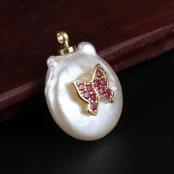 Marron raudona balta cz nutiesti aukso mažytis drugelis pakabukai butas tikras perlas pakabukas rutuliuko žavesio, 