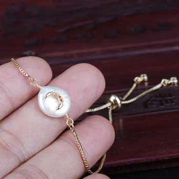 Maža aukso multi cz kristalų asfaltuotas jaunatis pusmėnulio žavesio natūralių gėlavandenių perlų karoliukais jungtis nuorodą skanėstas apyrankės moterims
