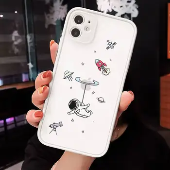 Mielas Animacinių filmų Astronautas Star Vietos Telefono dėklas Skirtas iPhone 12 11 Mini Pro XR XS Max 7 8 Plus X Matinis skaidrus Baltas galinis Dangtelis