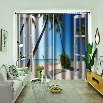 Modernių Namų Puošybai Blackout 3D Užuolaidų stereoskopinis tikroviška blue beach dekoracijos užuolaidos užuolaidos Apdaila