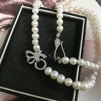 Moterų kubinių Nekilnojamojo Natūralių Gėlavandenių Perlų choker Karoliai 8-9mm Balta inregular Perlų Papuošalai Dovanos