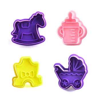 Naujas 4Pcs/Set Purple Torto Formos Cookie Cutter Animacinių filmų Kūdikio Butelio Dekoras Cukraus Pasta Kepalas Sugarcraft Stūmoklį, Minkštas Pjovimo Įrankis