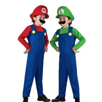 Naujas Žaidimas Super Mario, Luigi Santechnikas, Cosplay Kostiumai, Vyrų, Moterų, Berniukų, Mergaičių Jumpsuits+Dress+Hat+Ūsų Šalies Maskuotis Kostiumas