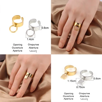 Nerūdijančio Plieno Žiedas Aukso Spalvos Pločio Žiedas su Ratą, Žiedai, Grandinės Žiedas Moterims Pankų Turas Geometrinis Atidaryti Piršto Žiedai, Papuošalai
