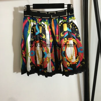 Prabangos dizaineris aukštos klasės moterų Retro Modelio spausdinimo dviejų dalių komplektas trumpas rankovės viršuje+Klostuotas sijonas nacionalinės stiliaus komplektus moteris