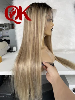 QueenKing plaukų 13x6 Nėriniai Priekiniai Brazilijos Remy Human hair Nėriniai Perukas 150% Tankis Kylie Spalva Ombre Spalvos Perukai moterims
