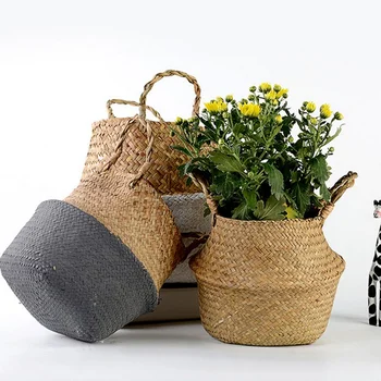 Rankų darbo Bambuko Laikymo Krepšiai, Seagrass Vytelių Krepšelį Šiaurės stiliaus Sodo Vazonas Skalbinių Krepšį, Konteinerių Žaislas Turėtojas
