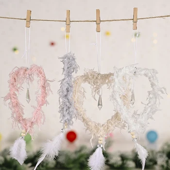 Rožinės/Smėlio spalvos Plunksnų Kalėdų Eglutės Pakabinti Pakabukas Širdies Star Kabinti Ornamentu Kalėdų Dekoracijas Namuose Naujųjų Metų Navidad 2021
