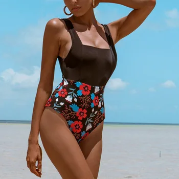 Seksualus Vientisi Maudymosi Kostiumas Moterims Gėlių Spausdinti Maudymosi Kostiumėlį Bikini Push Up Sujungimas Paplūdimio Plaukimo Kostiumas Retro Monokini Paplūdimio