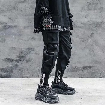 Stilingas 2021 Japonijos Mados Harajuku Streetwear Kelnės Vyrams Juostelės Kišenės Krovinių Poilsiu Techwear vyriškos Kelnės Hip-Hop