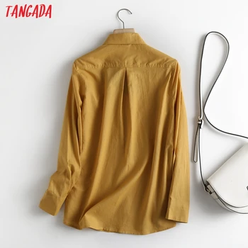 Tangada Moteris Aukštos Kokybės Lino Marškiniai ilgomis Rankovėmis Kietas Pasukite Žemyn Apykaklės Elegantiškas Biuras Ponios Darbo Drabužiai Palaidinės 6D57