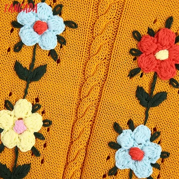Tangada Moterų 2021 Mados Gėlių Siuvinėjimas Apkarpytos Trikotažo Liemenė Vintage Megztinis be Rankovių Moteriška Liemenė Prašmatnus Viršūnes BE100