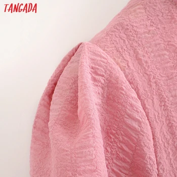 Tangada Moterų Retro Rožinės spalvos Klostuotas Romantiška Palaidinė Marškinėliai Vasarą, Trumpas Sluoksniuotos Rankovėmis 2021 Elegantiškos Moteriškos Marškinėliai Topai DAN10