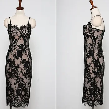 Temperamentas Elegantiškas Šalis Suknelė 2021 M. Vasaros Paprasta Sexy Nėrinių Suknelė Su juodais Rankovių Spageti Dirželis Slim Moterų Suknelės