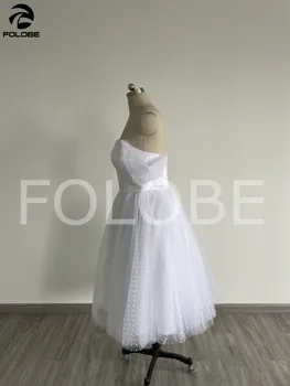 Trumpa Vestuvinė Suknelė Dot Tiulio Brangioji, nuo Peties Midi-blauzdos LengthRobe De Mariee-Line Vestuvinės Suknelės pagal Užsakymą Pagaminti 2021