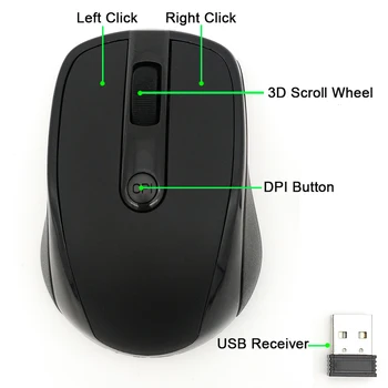 USB Belaidės pelės 2000DPI Reguliuojamas Imtuvo Optinė Kompiuterio Pelė 2,4 GHz Ergonomiškas Pelės Nešiojamas PC Pelės