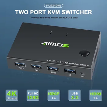 USB HDMI 4K KVM Switch Box Vaizdo Ekranas USB Switcher Splitter 2 VNT Bendrinimo Klaviatūrą, Pelę, Spausdintuvą, Plug and Play) su Laidu