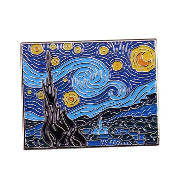 Van Gogh Sagė Atlikėjas Emalio Pin Saulėgrąžų Ženklelis Žvaigždėtu Dangumi, Tapyba Didžiosios Bangos Priedų