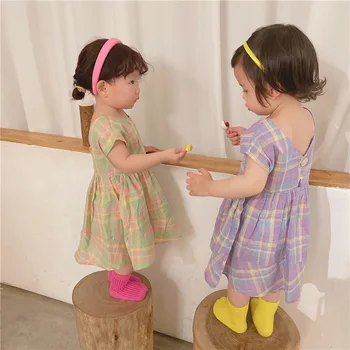 Vasaros Naują Atvykimo korėjos stiliaus mergina suknelė gėlių siuvinėjimas pledas šviežių saldžiųjų berankovis suknelė cute kūdikių mergaitės