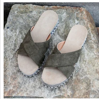 Vasarą Naujos Moterų Sandalai ir Šlepetės Europos ir Amerikos Didelio Dydžio Kanapių Virvė Storio Dugno Žuvų Burna Moterų Sandalai