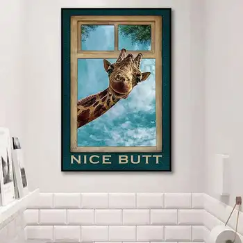 Vonios Kambarys Plakatas Gražus Žirafa Drobė Spausdinti Nuotraukų Gyvūnų Juokinga Sienos Meno Šiuolaikinių Vaikų Darželio Kambarį Namų Dekoro Be Rėmo