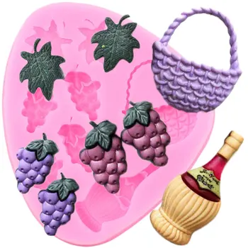 Vyno Butelis Krepšelį Vynuogių Silikono Formos Minkštas Tortas Dekoravimo Priemonės, Šokolado Liejimo Formos Saldainiai 