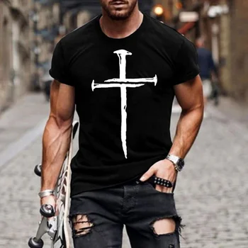 Vyriški Jėzaus Kristaus kryžiaus 3d atspausdintas t-shirt vasaros atsitiktinis visas rungtynes, mados trumparankoviai negabaritinių apvalios kaklo streetwear