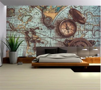 Wellyu Pritaikyti didelių 3D tapetai retro pasaulio žemėlapis kišenėje žiūrėti tapetai šeimos gyvenimo kambario, miegamasis foną
