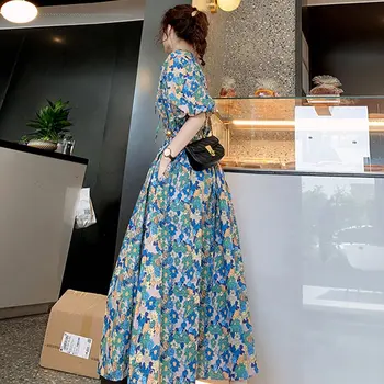 XITAO Prairie Prašmatnus Raukšlės Sluoksniuotos Rankovėmis Suknelė 2021 Spausdinti Vasaros Naują Atvykimo Asmenybės Elegantiškas Palaidų Gėlių Suknelė Moterų WMD0475
