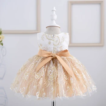 Yoliyolei 2021 Šampano Baby Girl Dress Gėlių Mergaitė Nėrinių leeveless 1T-6T ss Suknelės Šalis Vestuvės Rodyti Vaikams Drabužių
