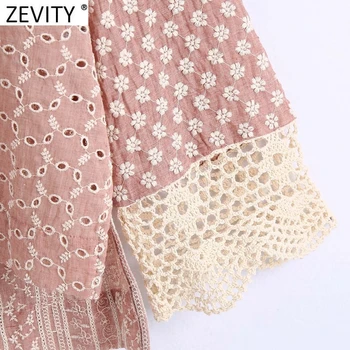 Zevity Moterų Vintage V Kaklo Tuščiaviduriai Iš Siuvinėjimo Atsitiktinis Kimono Smock Palaidinė Moterų Nėriniai Kratinys Marškiniai, Elegantiškos Blusas Viršūnes LS9451