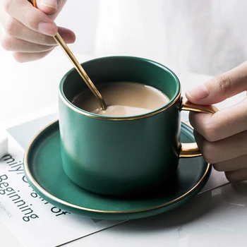 Žalia Keramika Kavos latte puodelis Drinkware Sojos Pieno Pusryčiai taurės fine bone china mielas masažuoklis arbatos puodeliai ir lėkštė Šaukštas rinkinys