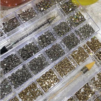 1000PC (20*50) Kristalų, Cirkonio tinklais 20Sizes (4-12mm) Butas - Atgal Aukso/Sidabro, Deimantų, Brangakmenių, Dėžutė Su 1 Pasiimti Pen &*&